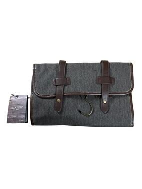 Buxton Clutch Mens Small Brown Canvas Faux Leather Lined Hanging Travel Kit